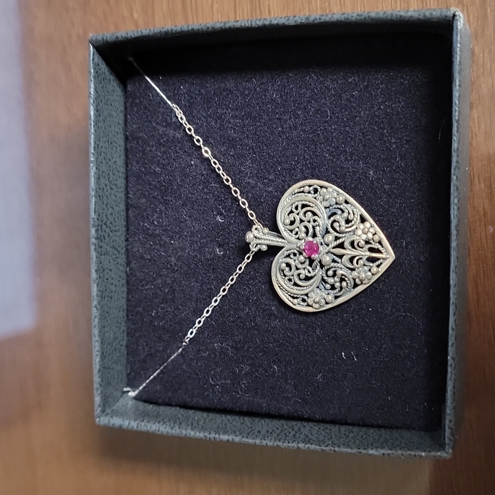 Franklin Mint Sterling silver Heart Pendant with Ruby